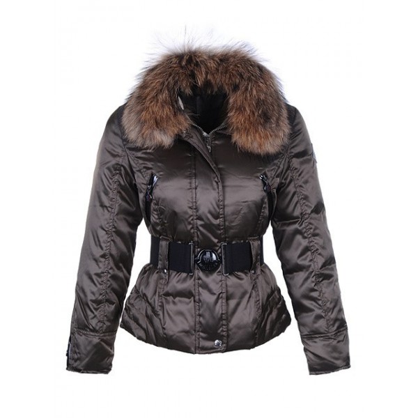 Moncler Breve marrone Fur Collar e cinturino delle Donna di modo cappotti outlet